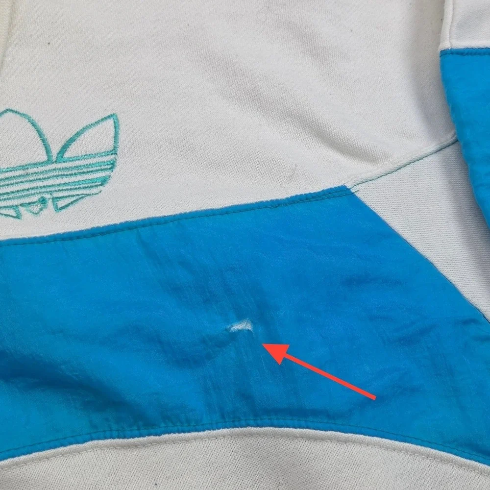 Adidas Pullover Jacket XL White Blue 1/4 Zip Vintage 80s Streetwear Colorblock